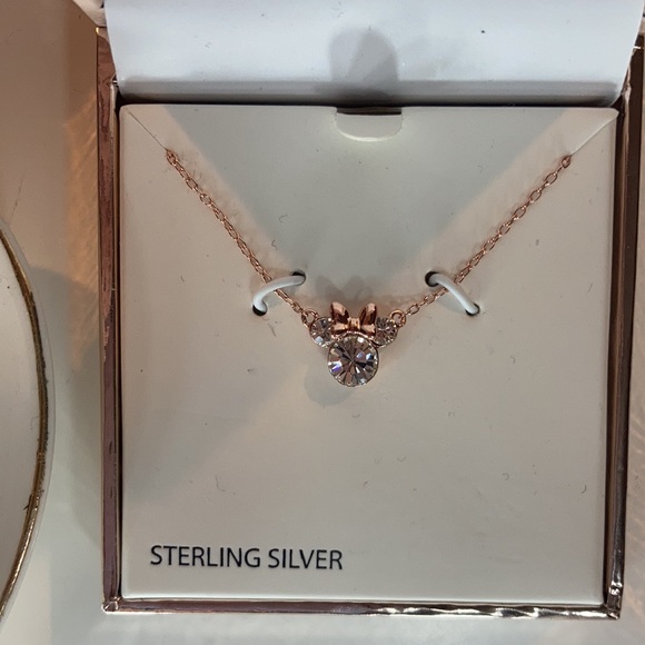 Disney Crystal Sterling Silver Minnie Mouse Matching Necklace & Earrings - Picture 6 of 13